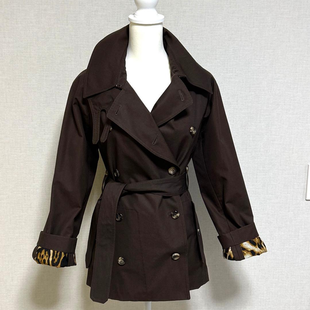 イヴサンローラン　リブゴーシュ トレンチコートレオパード　ブラウン　36
