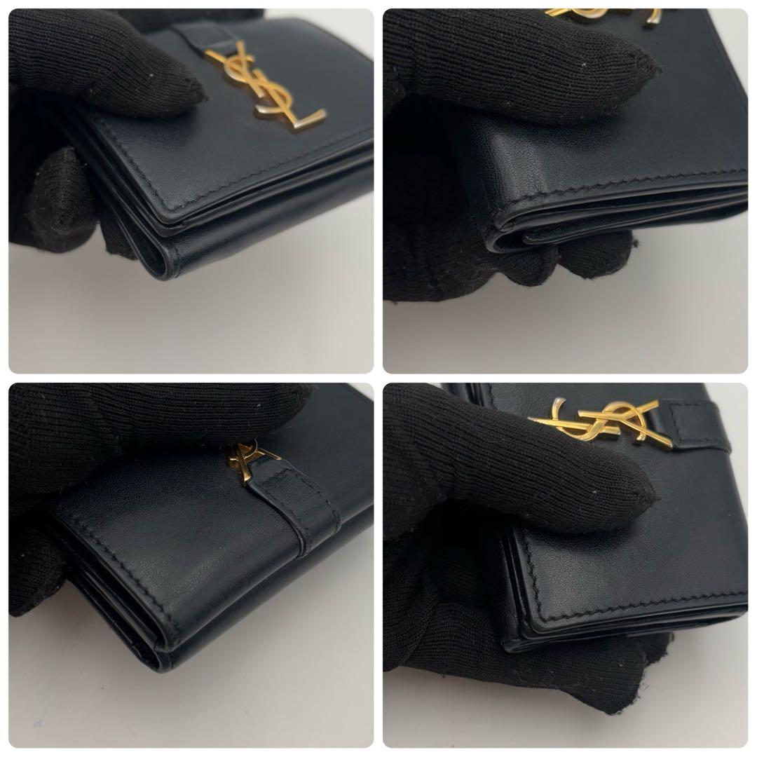 サンローラン　三つ折り　カサンドラ　ブラック　レザー　YSL ゴールド金具