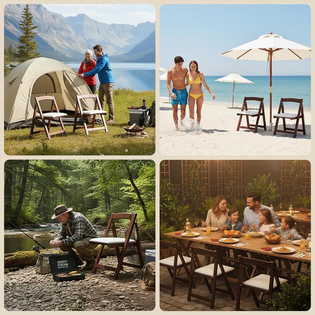 折りたたみ椅子 木制レザーシート フットレスト付き 防水キャンプチェア