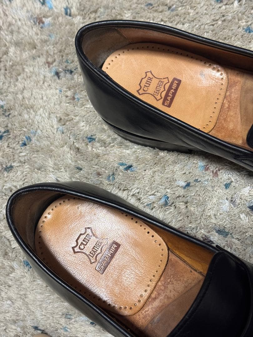 スコッチグレイン　黒レザー ローファー シューツリー付き