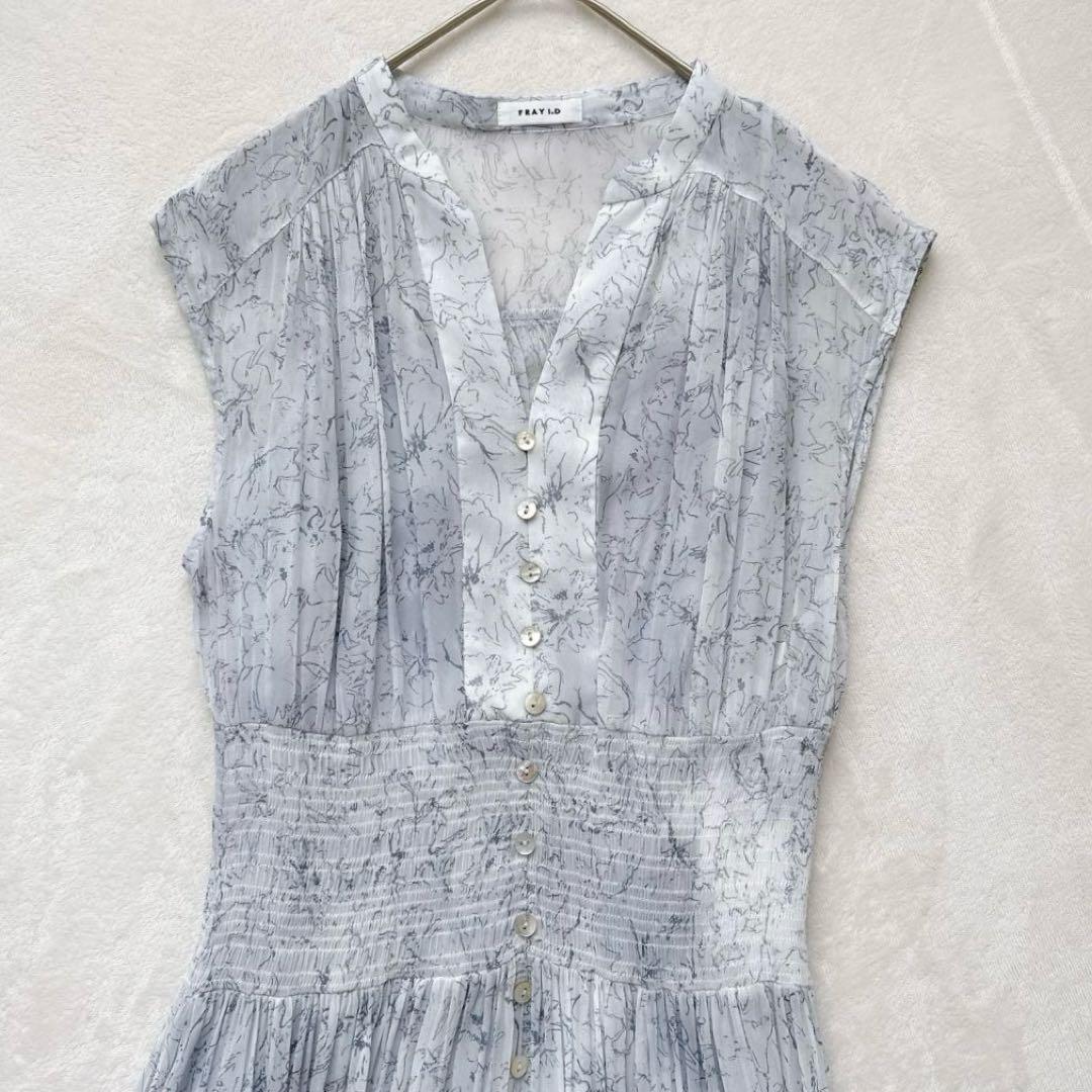 未使用タグ付きフレイアイディー ラインアートシフォンワンピース ブルー 近年