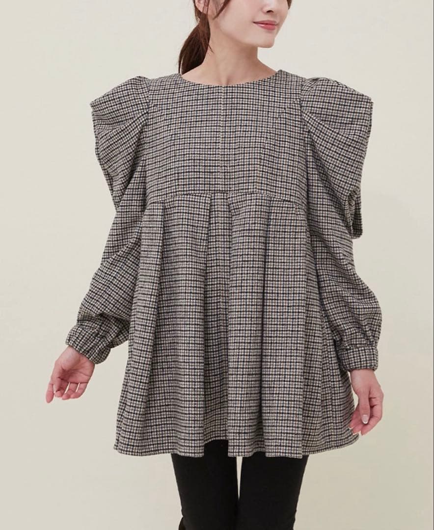 SEVEN TEN チェック柄ボリュームスリーブチュニック