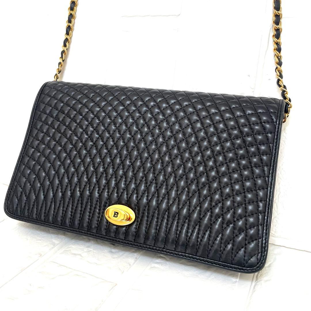 希少❗️美品　ヴィンテージ　バリー チェーンショルダーバッグ ブラック ラムスキン