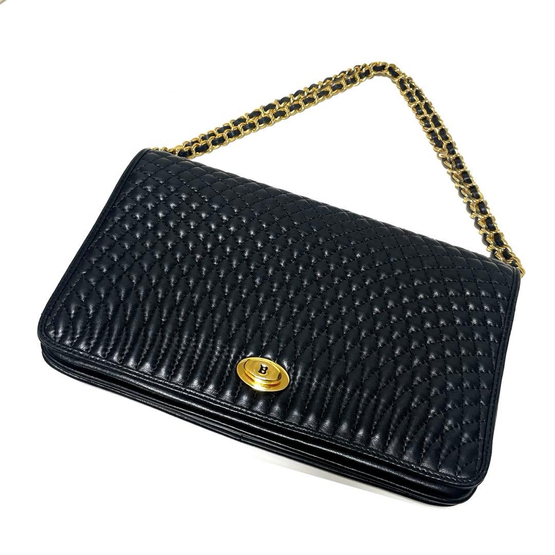 希少❗️美品　ヴィンテージ　バリー チェーンショルダーバッグ ブラック ラムスキン