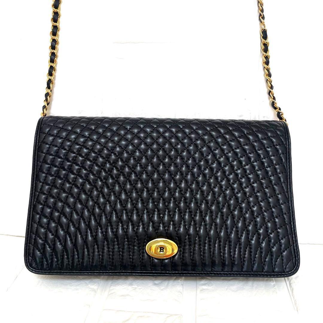 希少❗️美品　ヴィンテージ　バリー チェーンショルダーバッグ ブラック ラムスキン