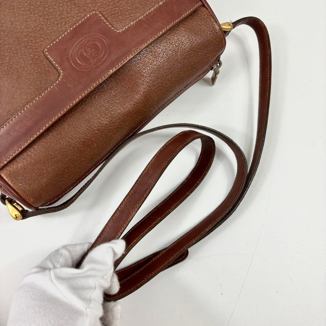 GUCCI グッチ インターロッキング　ショルダーバッグ オールレザー シボ革