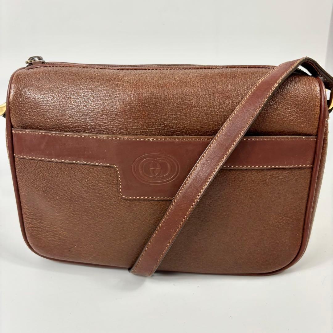 GUCCI グッチ インターロッキング　ショルダーバッグ オールレザー シボ革