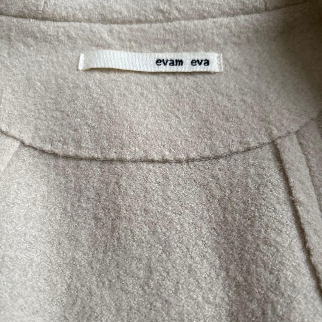 evam eva プレスウール ノーカラー ショート コート　アイボリー　1