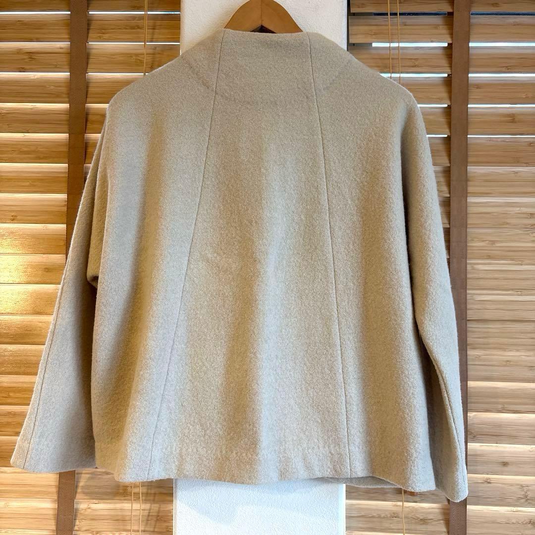 evam eva プレスウール ノーカラー ショート コート　アイボリー　1