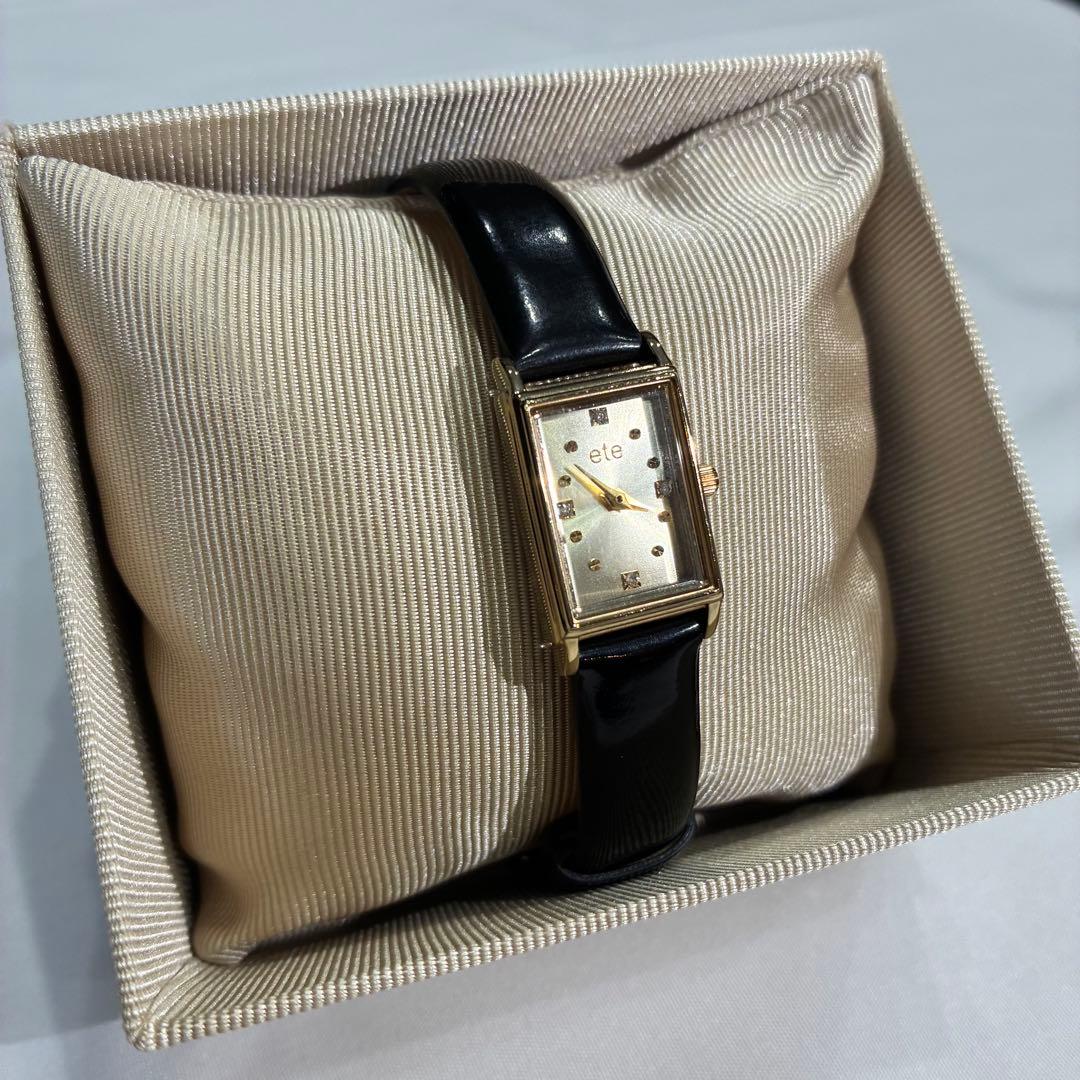 【美品】【値下げ】ete ダイヤモンド　ゴールド　スクエアウォッチ