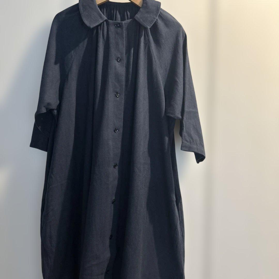 【専用】ランフランセダンタン コットン　ギャザーワンピース　ネイビー