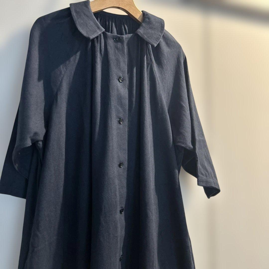 【専用】ランフランセダンタン コットン　ギャザーワンピース　ネイビー