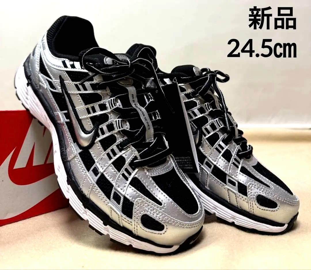 新品タグ箱付☆NIKEナイキP-6000 ブラック シルバー メタリック24.5