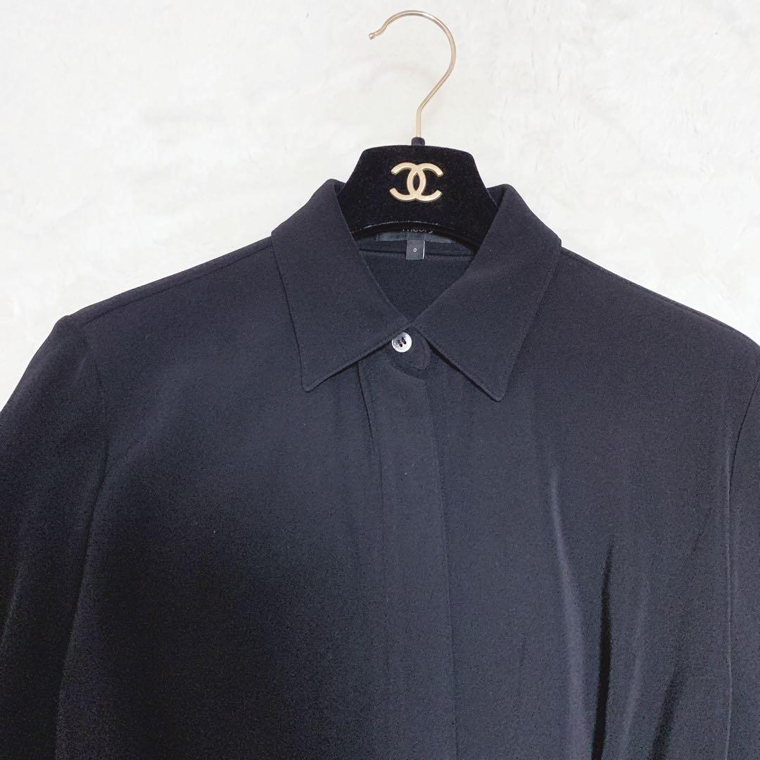theory セオリー ロングシャツワンピース ベルト ストレッチ ブラック 0