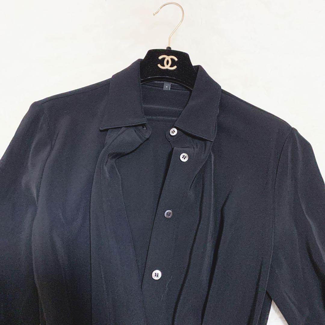 theory セオリー ロングシャツワンピース ベルト ストレッチ ブラック 0