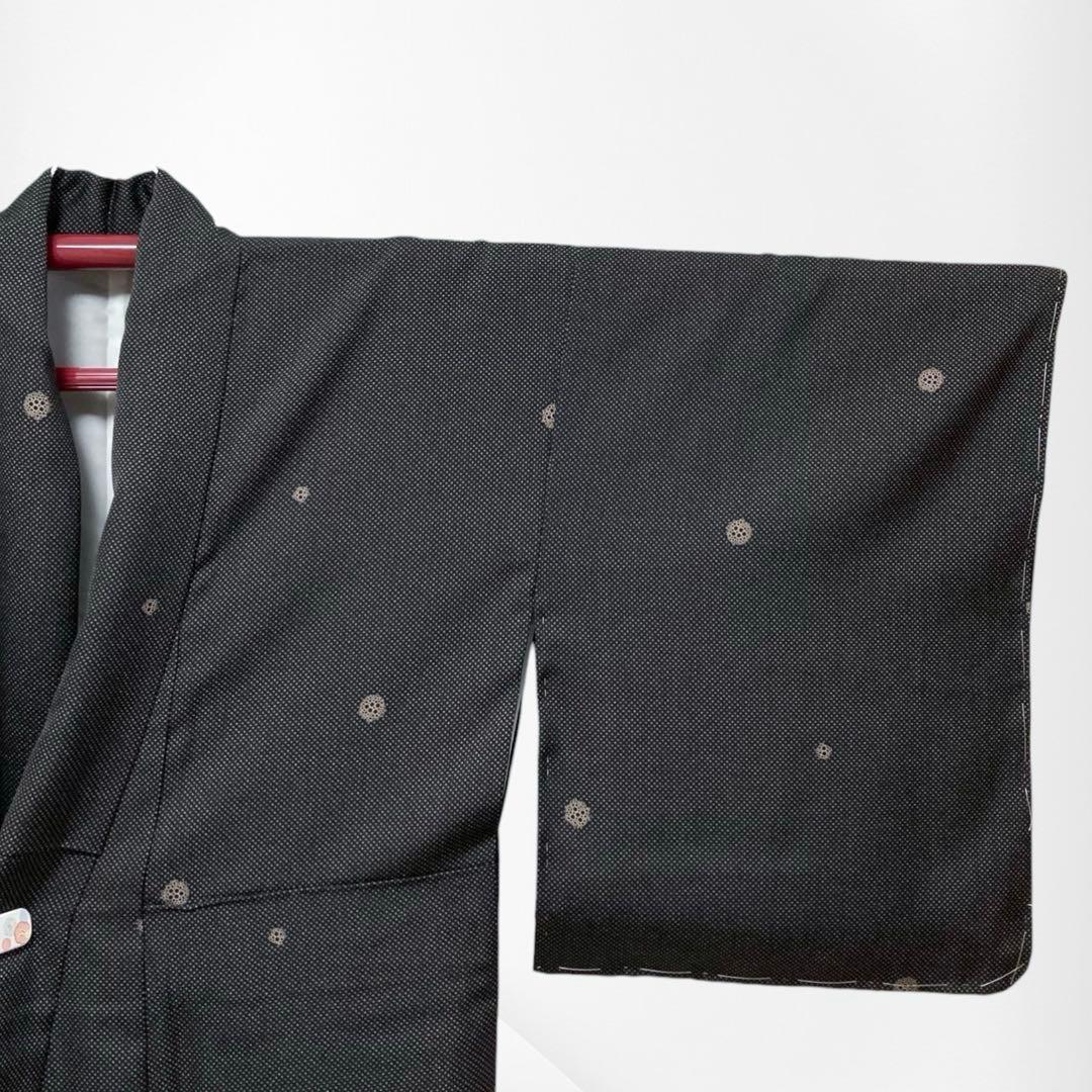 【未使用美品✨】東レシルック　洗える着物　小紋　水玉　黒色　泡　手縫い仕立てG3