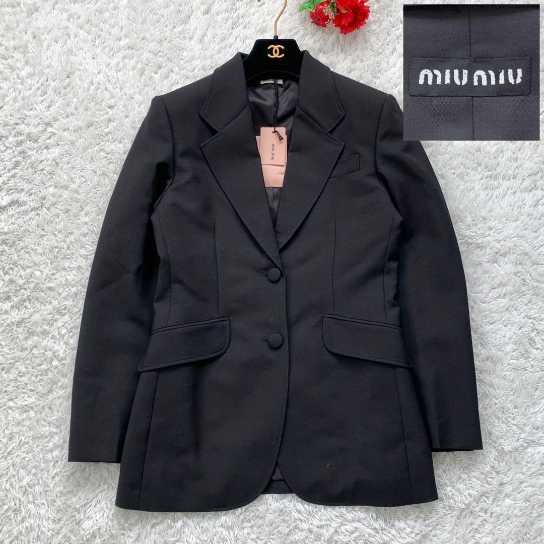 ［タグ付き未使用］MIUMIU バックロゴ　テーラードジャケット　モヘヤ60