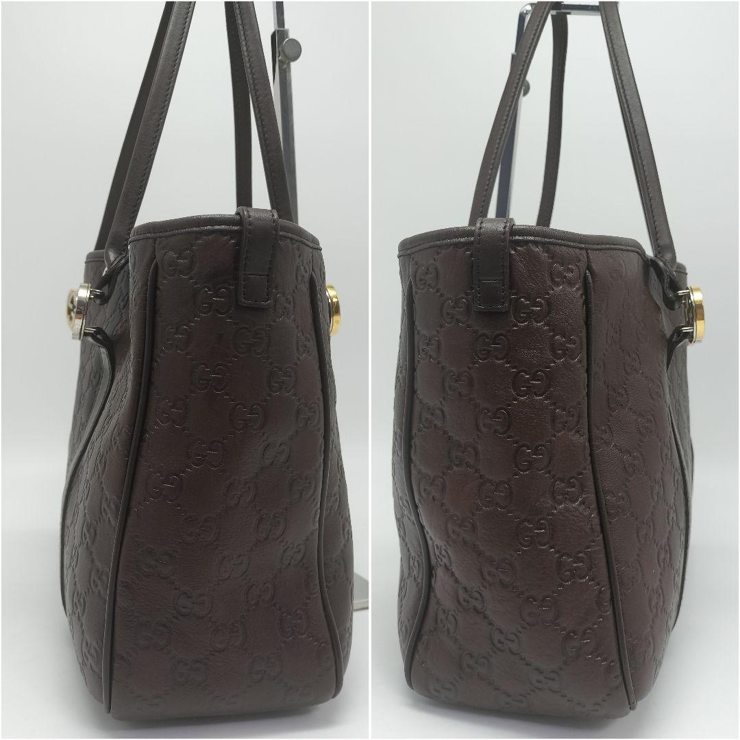 極美品✨グッチ　トートバッグ　シマレザー　ダークブラウン　GG柄