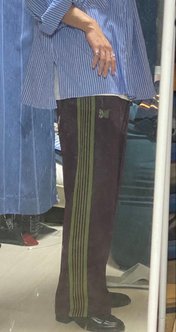 Needles トラックパンツ　ストレート ボルドー × グリーン　マルーン