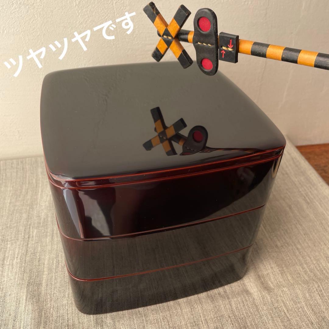 溜塗 木製 漆器 重箱 3段 19.5cm 黒　無地　胴張り