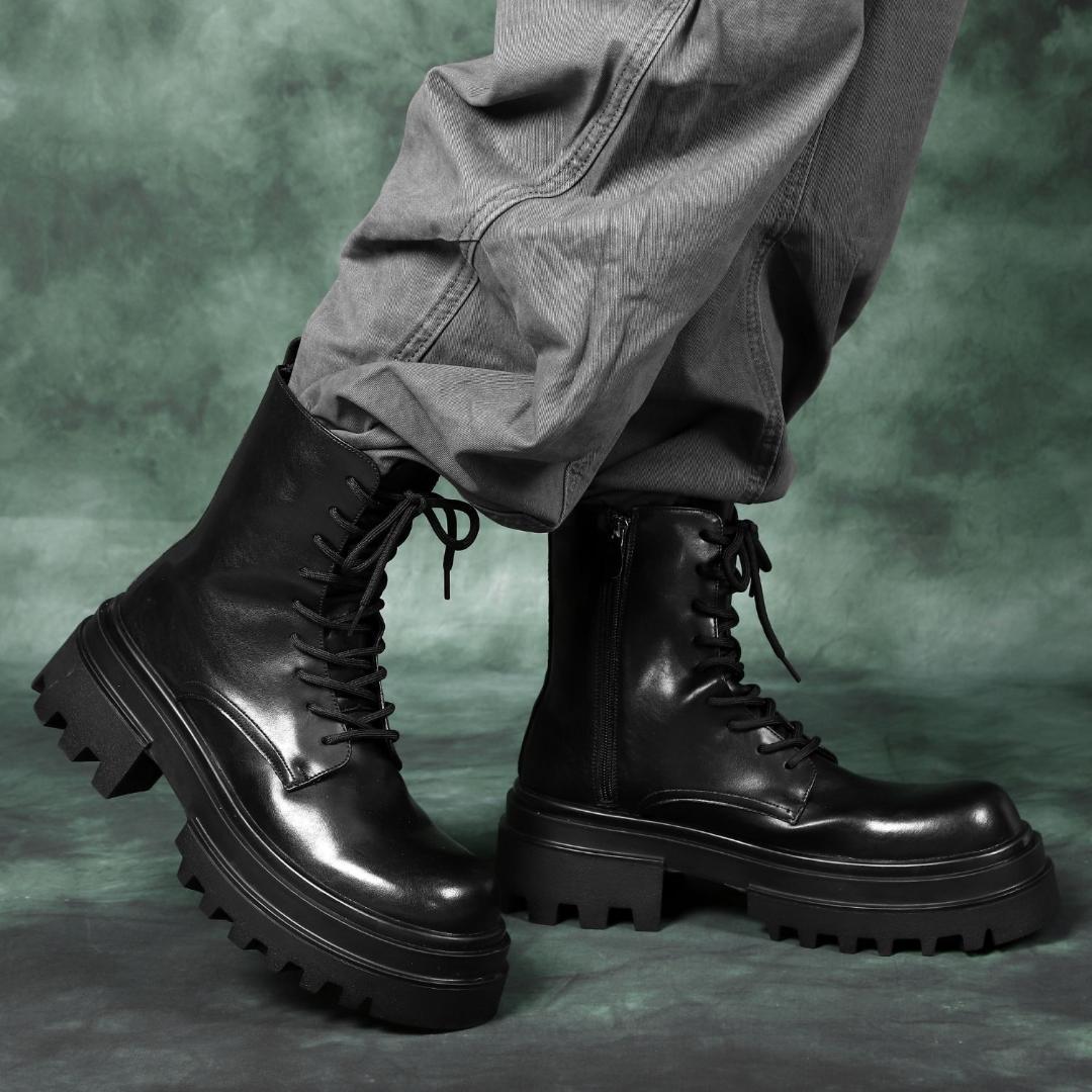 27.5cm/最大10cm身長UPメンズシークレットブーツ厚底靴ジップレザー
