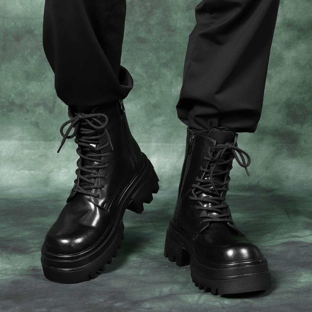 27.5cm/最大10cm身長UPメンズシークレットブーツ厚底靴ジップレザー