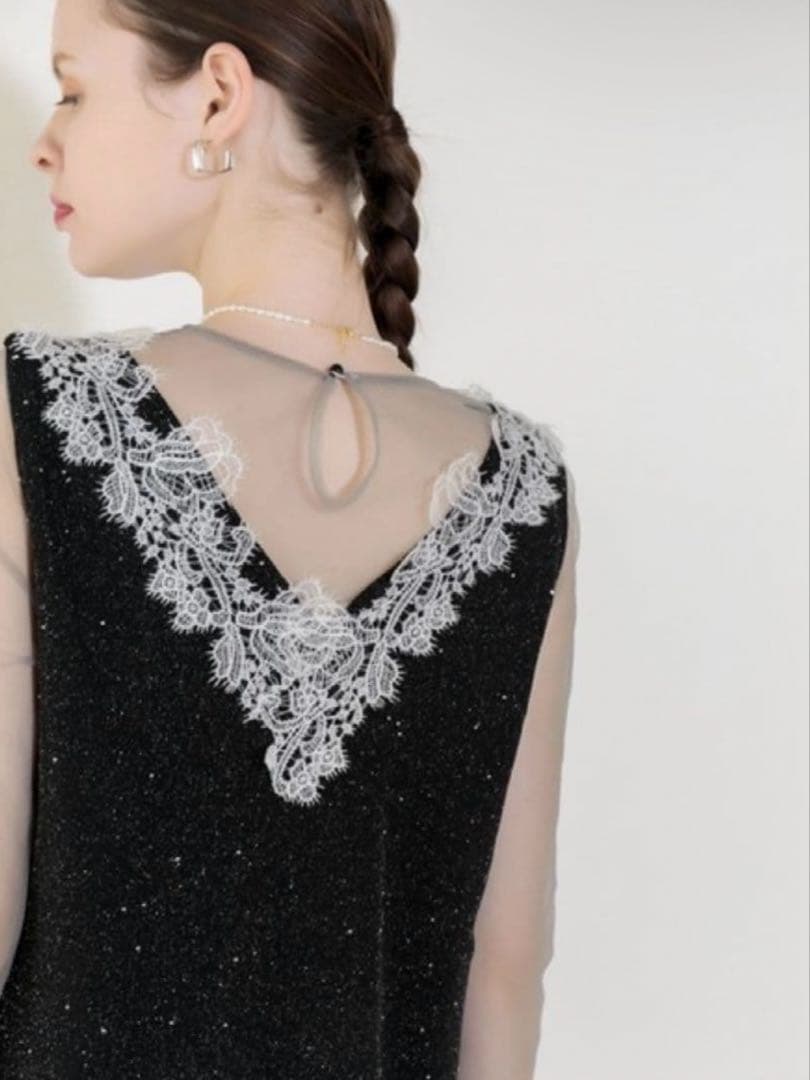 LEJA レースラメスリットロングワンピースドレス