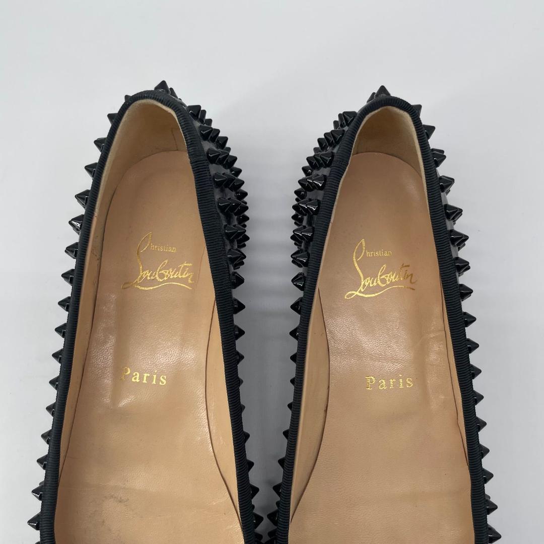 16516✨クリスチャンルブタン スタッズ リボン フラットシューズ ブラック