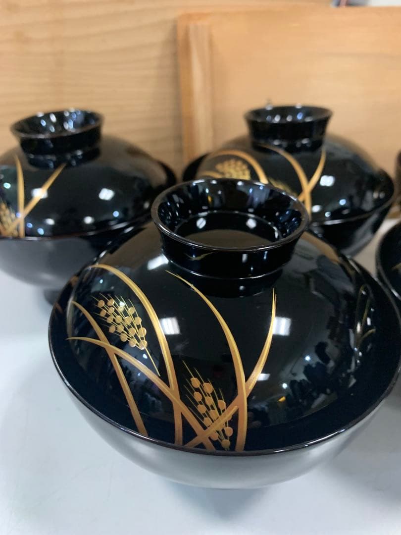 京漆匠　象彦　吸物椀　稲穂　五客