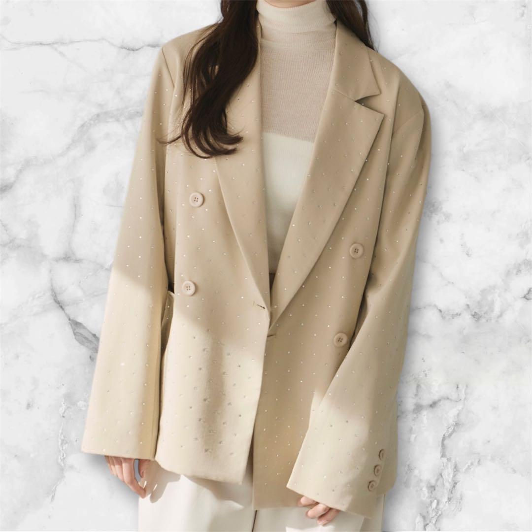 極美品 Olu.（オルドット）ラインストーン ダブルジャケット ベージュ F