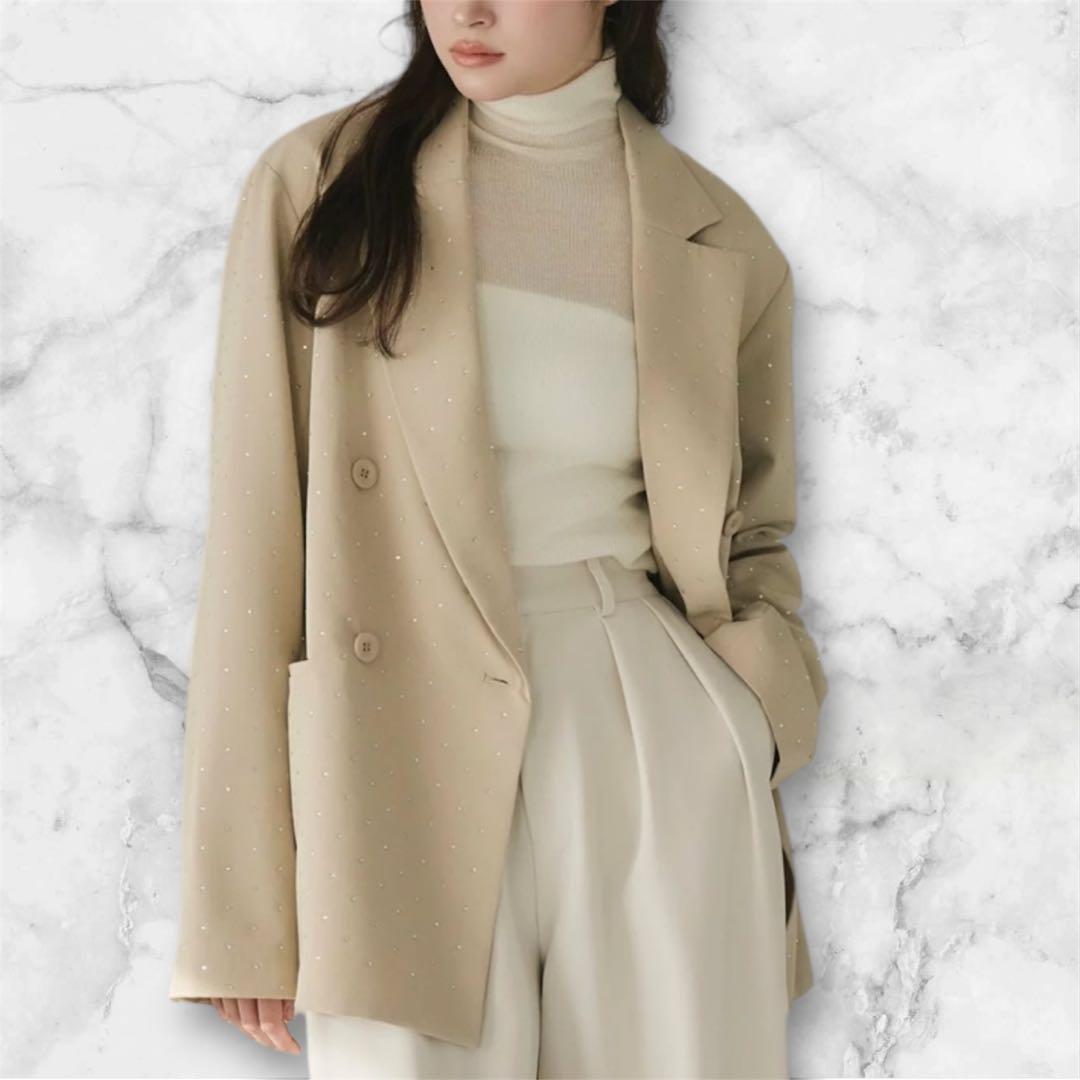 極美品 Olu.（オルドット）ラインストーン ダブルジャケット ベージュ F