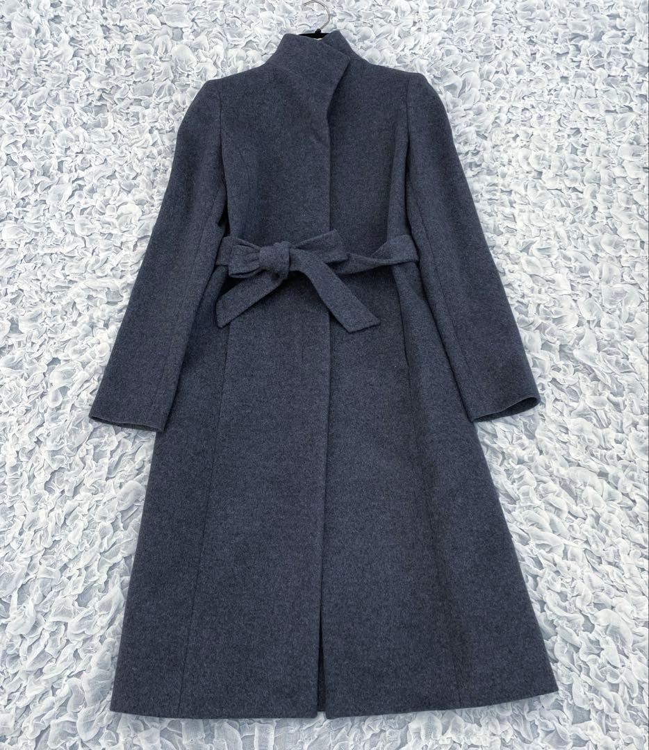 アナイ　スタンドカラー　ロングコート　アンゴラ　比翼仕立て　グレー