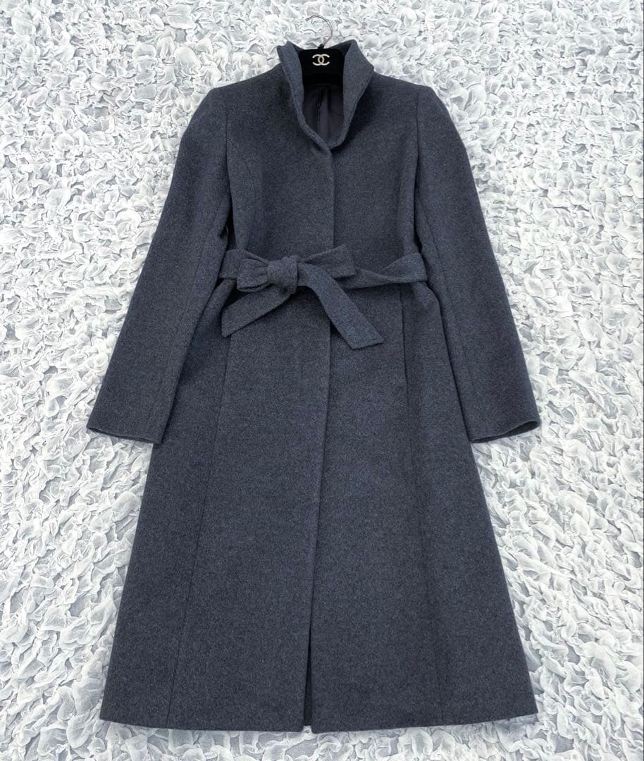 アナイ　スタンドカラー　ロングコート　アンゴラ　比翼仕立て　グレー