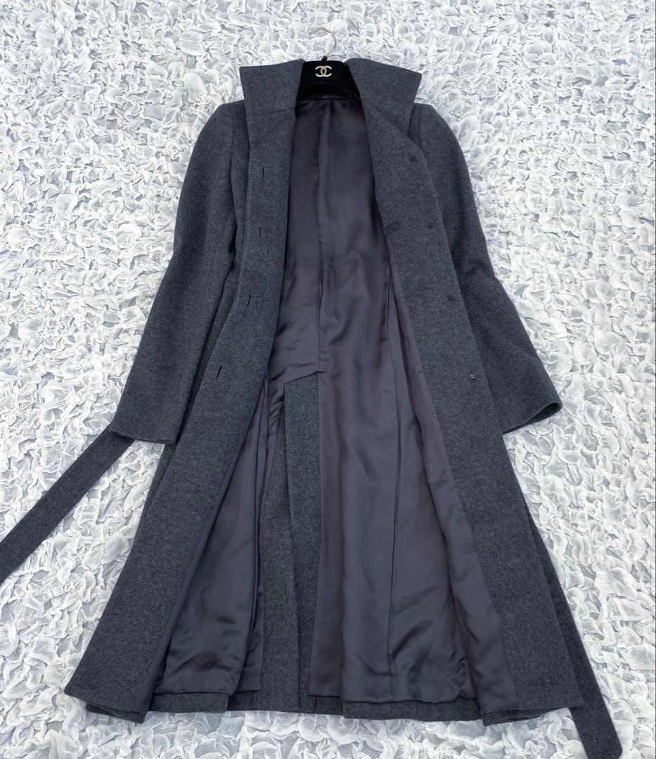 アナイ　スタンドカラー　ロングコート　アンゴラ　比翼仕立て　グレー