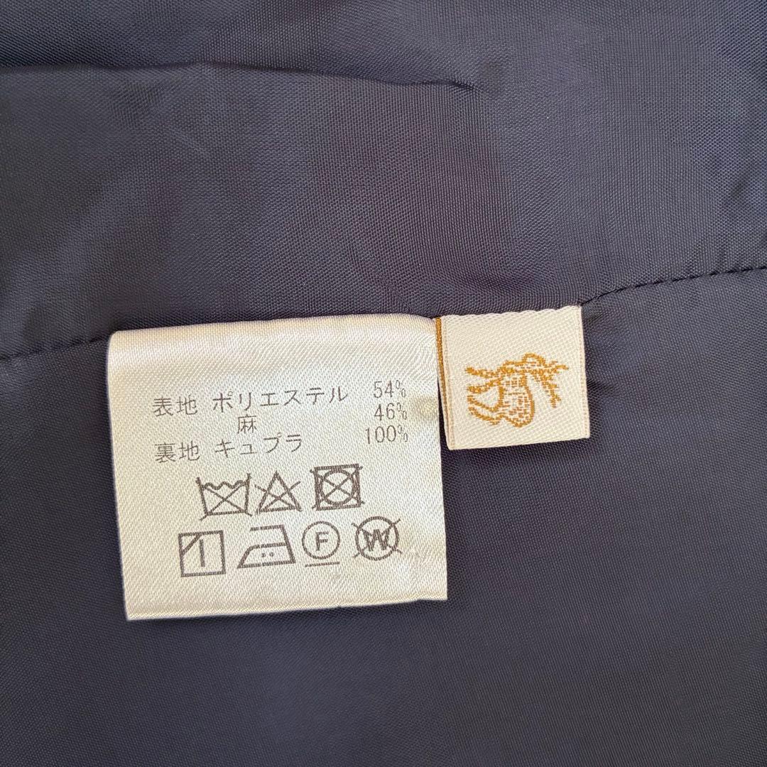 中川政七商店　麻混ワンピース　ジャガード　ふんわり袖　ゆったり　ポケット　紺