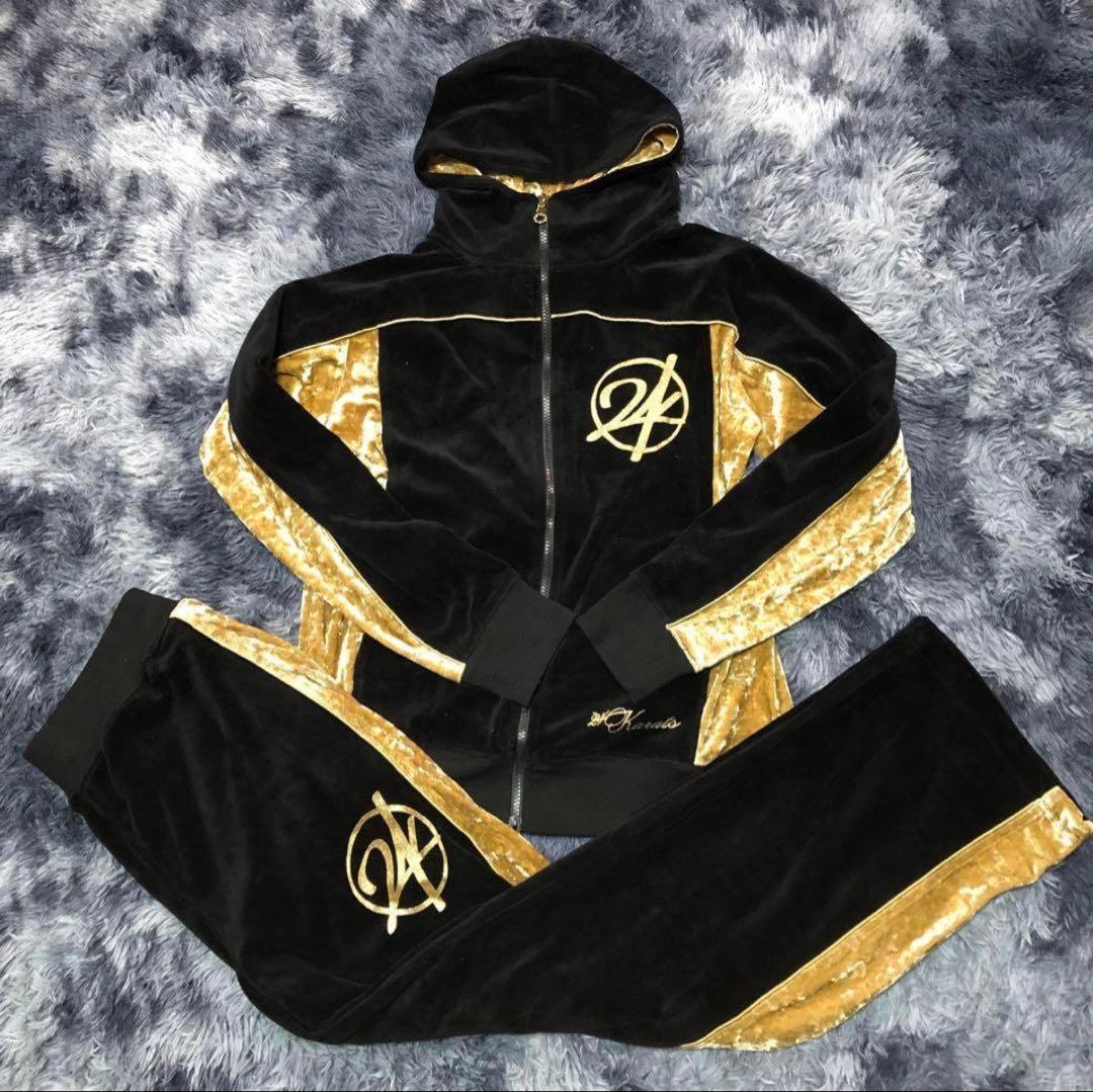 人気✨24Karats 【M】ジャージ セットアップ ベロア ゴールド ブラック