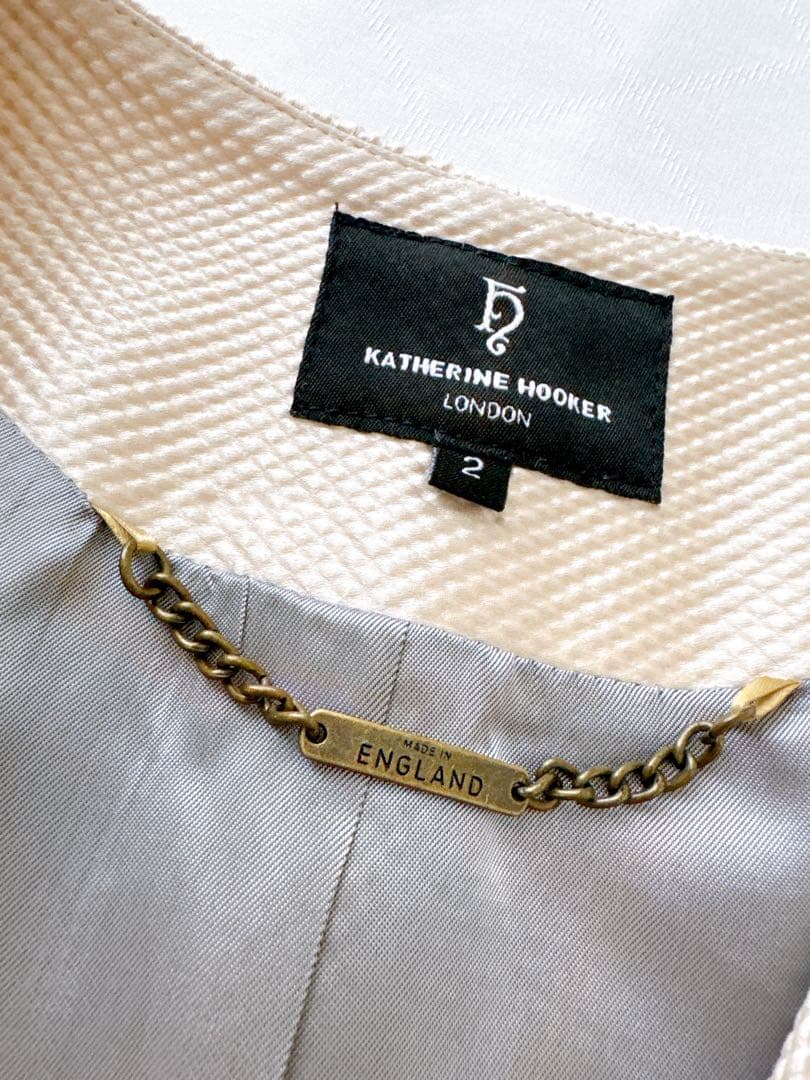 美品 英国製KATHERINE HOOKERキャサリン・フッカーノーカラーコート