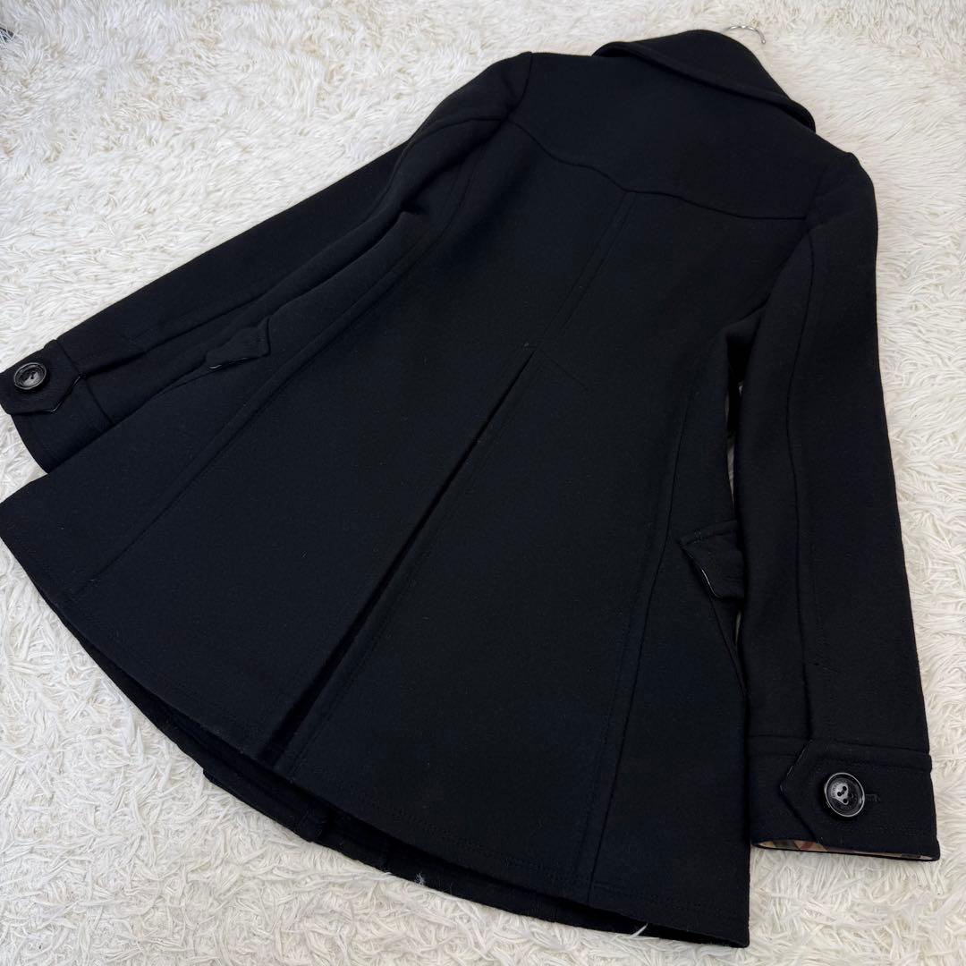 極美品 バーバリーブルーレーベル ウールコート アンゴラ チェック ダブル 黒