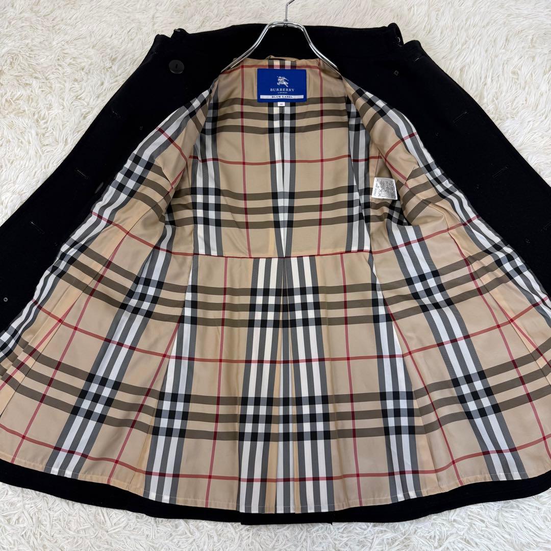 極美品 バーバリーブルーレーベル ウールコート アンゴラ チェック ダブル 黒
