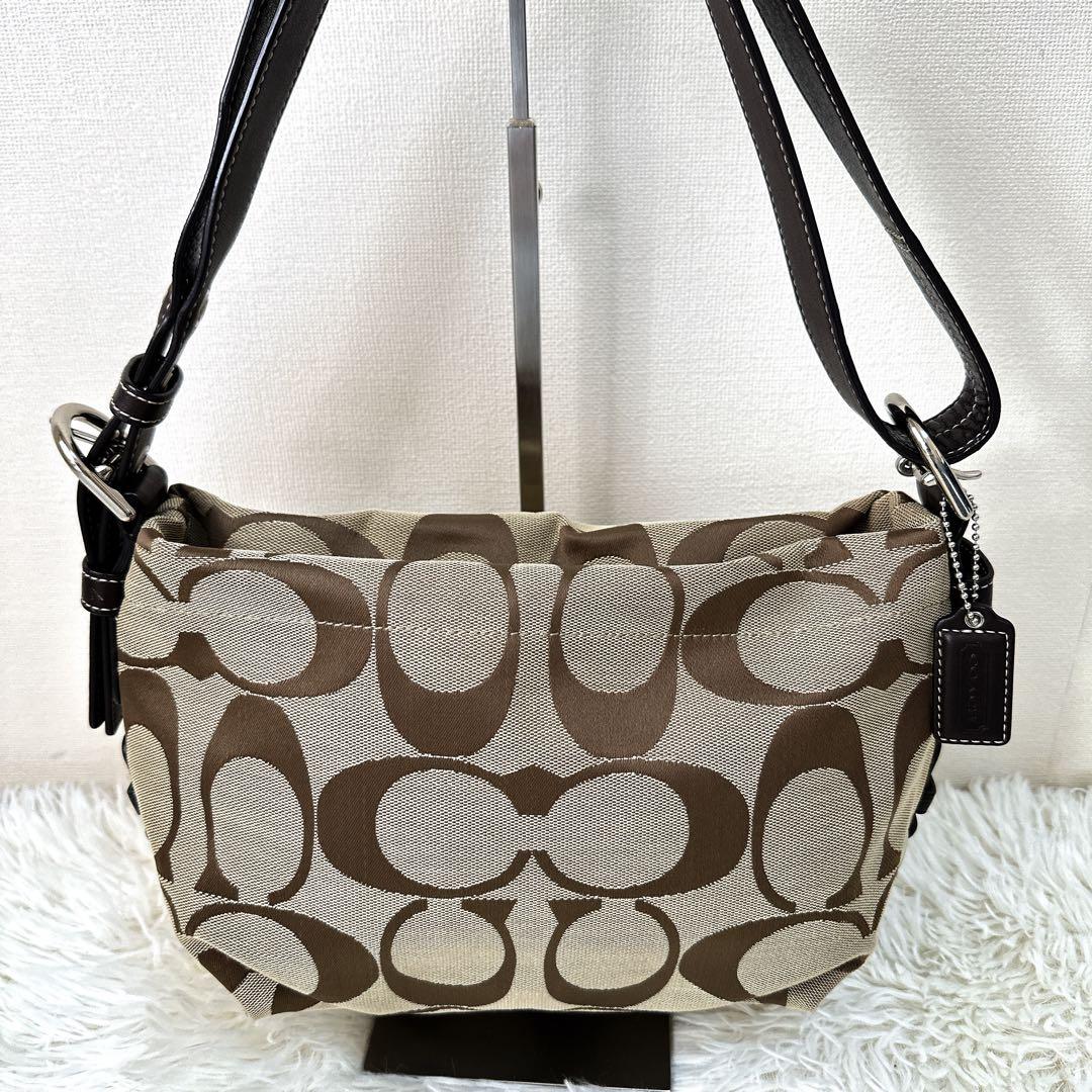 美品 COACH シグネチャー ワンショルダーバッグ ホーボー ブラウン Y2K