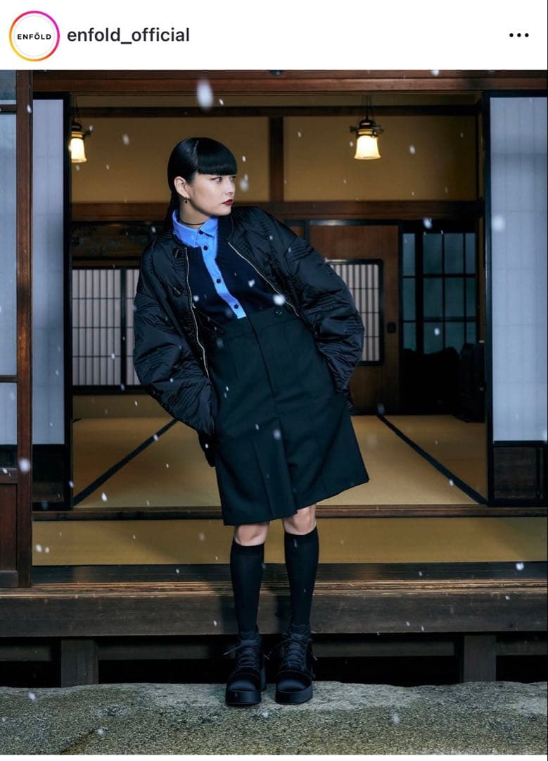 エンフォルド　ウール　ハーフパンツ　ブラック