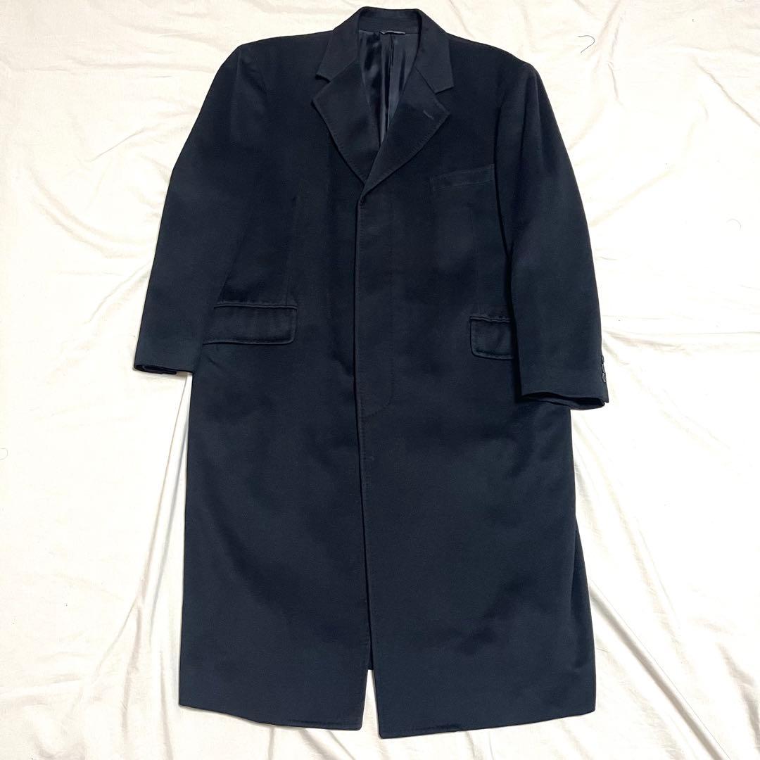 【カシミヤ100%　XL】 ダーバン　ロングチェスターコート　マキシ丈　美品　黒