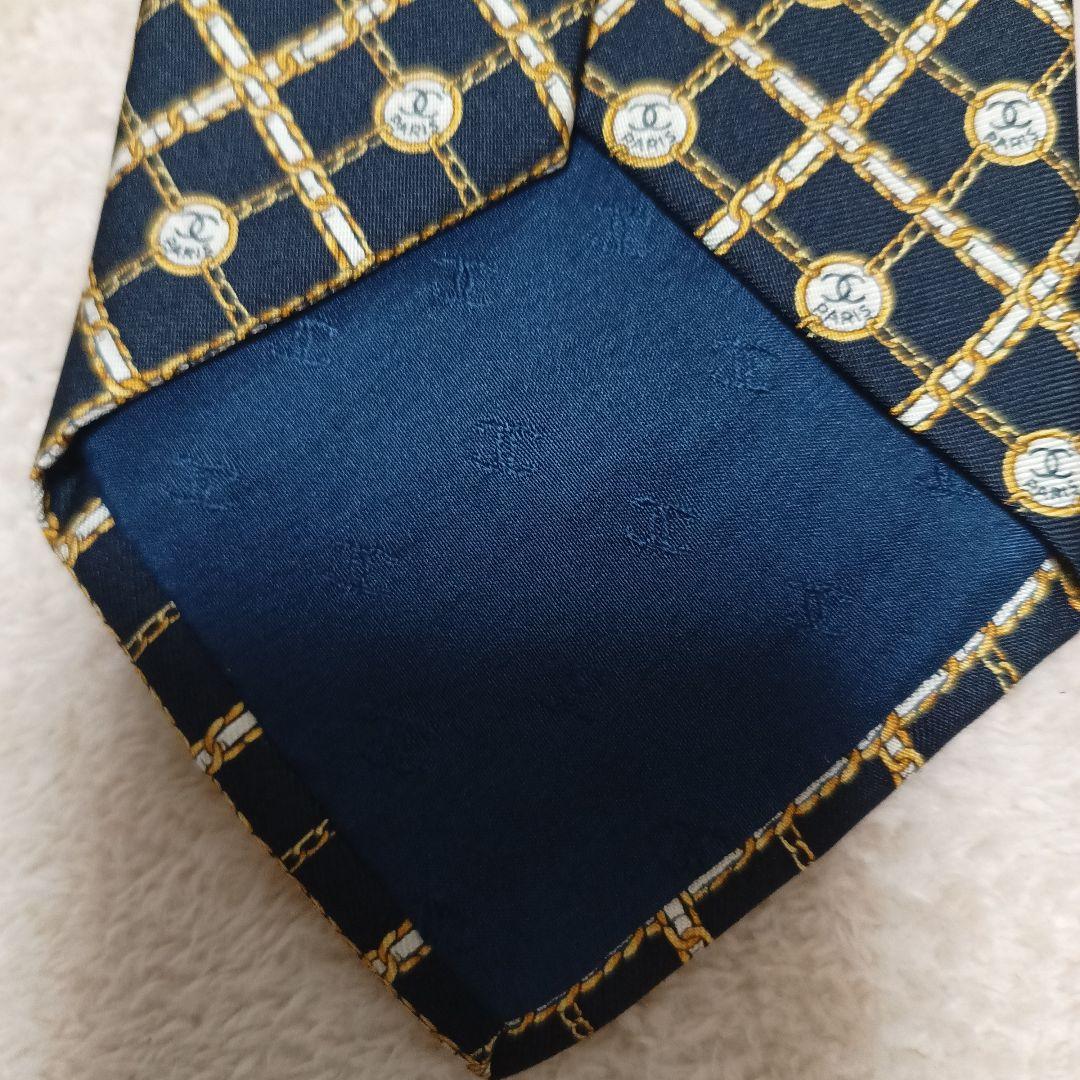 【美品】CHANEL・シャネル・ネクタイ・チェーン・ココマーク・ブラック総柄
