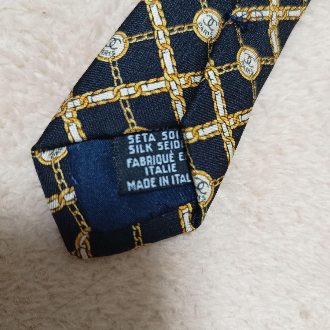 【美品】CHANEL・シャネル・ネクタイ・チェーン・ココマーク・ブラック総柄