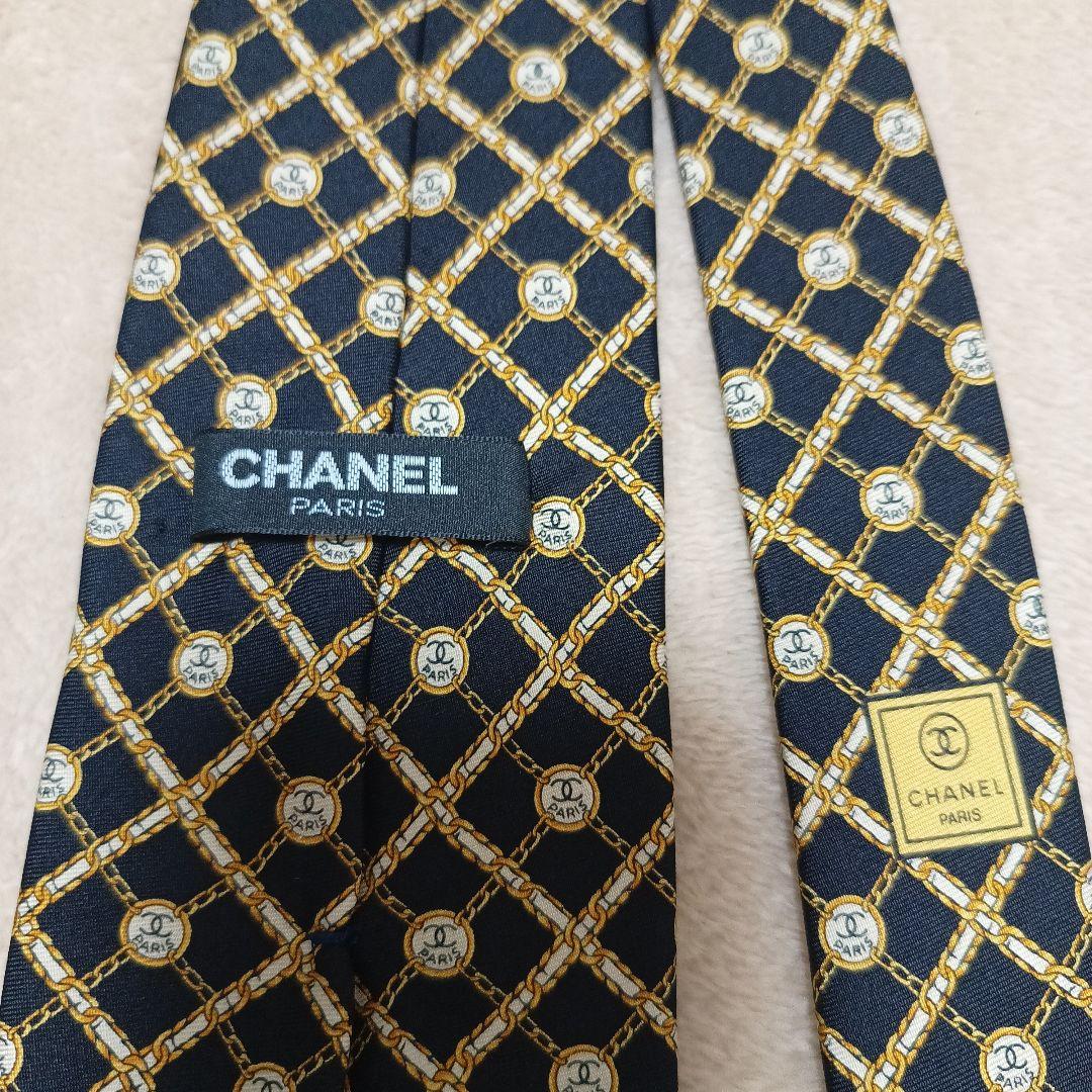 【美品】CHANEL・シャネル・ネクタイ・チェーン・ココマーク・ブラック総柄