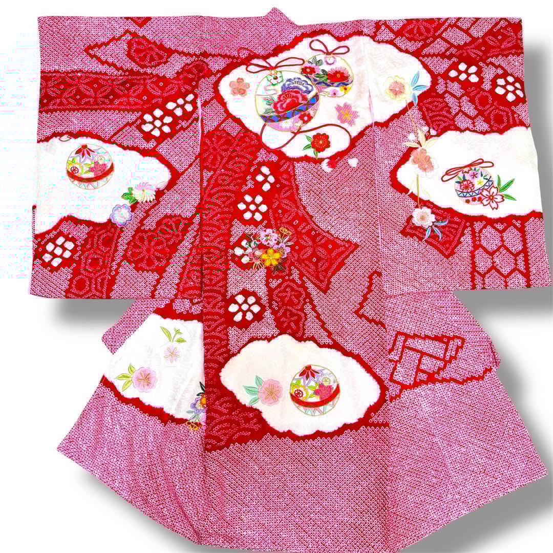 専用 【新品未使用】豪華総絞り 総刺繍 正絹 お宮参り 産着 長襦袢付 赤