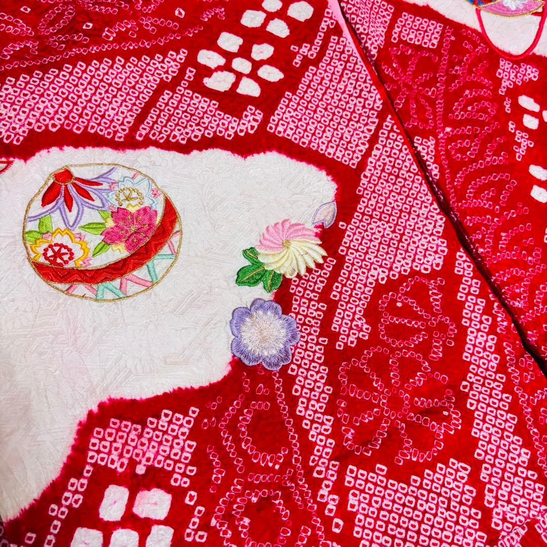 専用 【新品未使用】豪華総絞り 総刺繍 正絹 お宮参り 産着 長襦袢付 赤