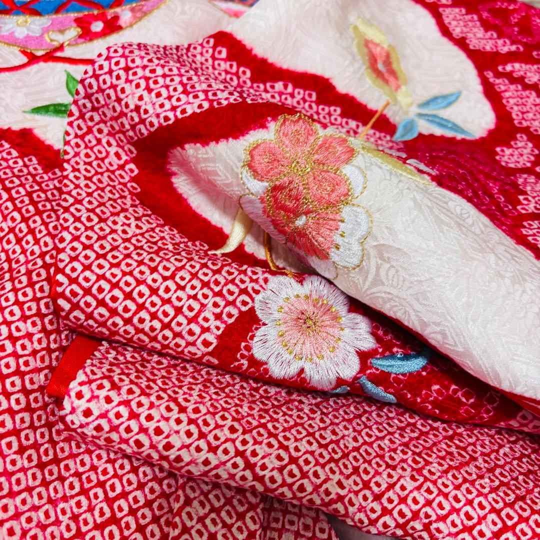 専用 【新品未使用】豪華総絞り 総刺繍 正絹 お宮参り 産着 長襦袢付 赤