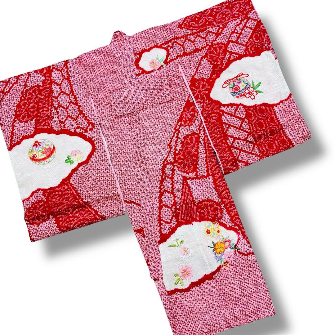 専用 【新品未使用】豪華総絞り 総刺繍 正絹 お宮参り 産着 長襦袢付 赤