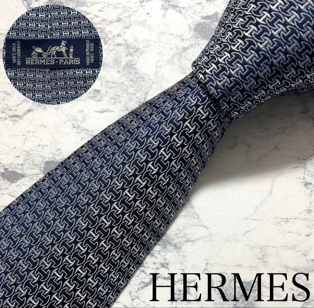 HERMES ネクタイ ハイブランド H柄ジャガード 光沢